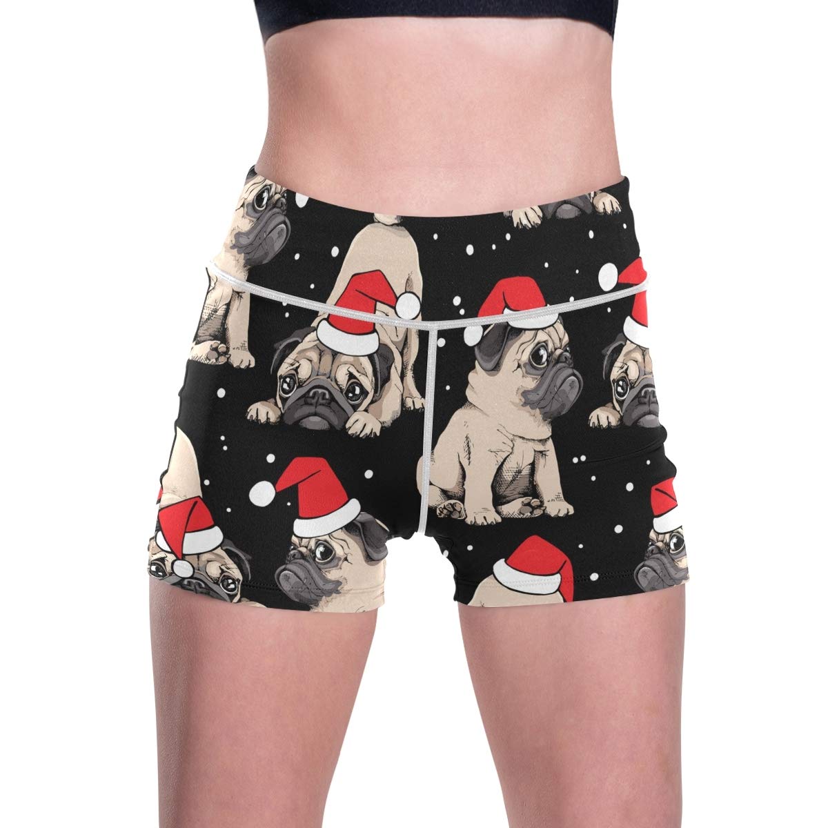 Linnkahao High Waist Yoga Shorts for Women - Comfortable Workout Shorts with Christmas Dog Print | Perfect for Yoga, Gym, Running & Casual Wear