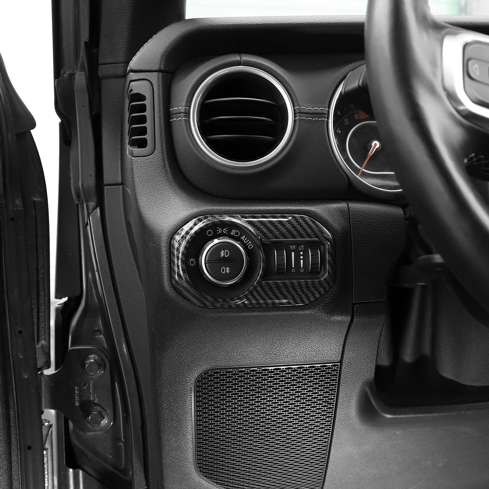 Jeep Wrangler JL & Gladiator JT Carbon Fiber Headlight Switch Panel Trim Cover (2018-2023) - Black Carbon Fiber Grain Interior Accessories for Off-Road & Daily Driving