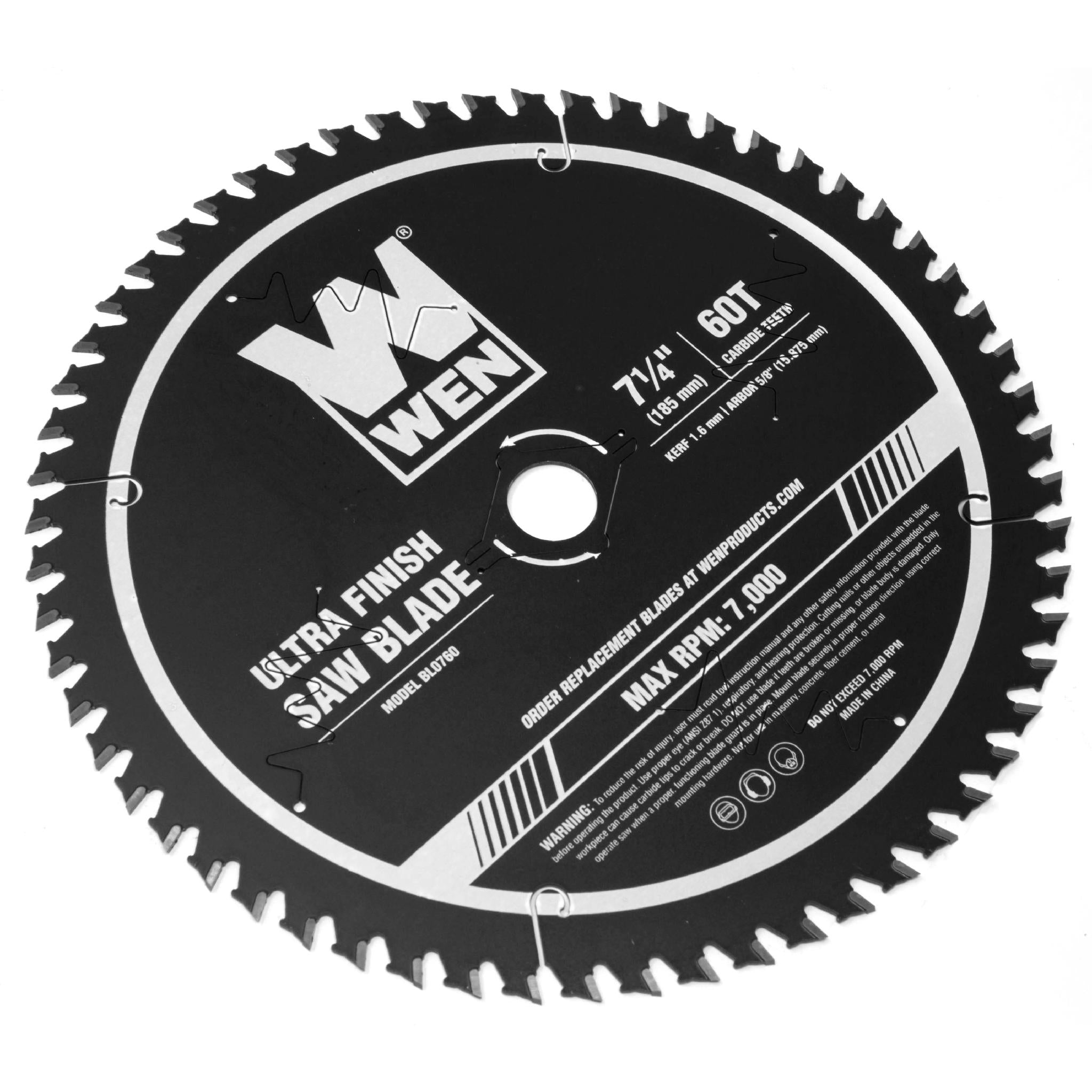 WEN BL0760 7.25-Inch 60-Tooth Carbide Tipped Circular Saw Blade - Ultra Fine Finish with Cool Cut Coating | Professional Woodworking & DIY Projects