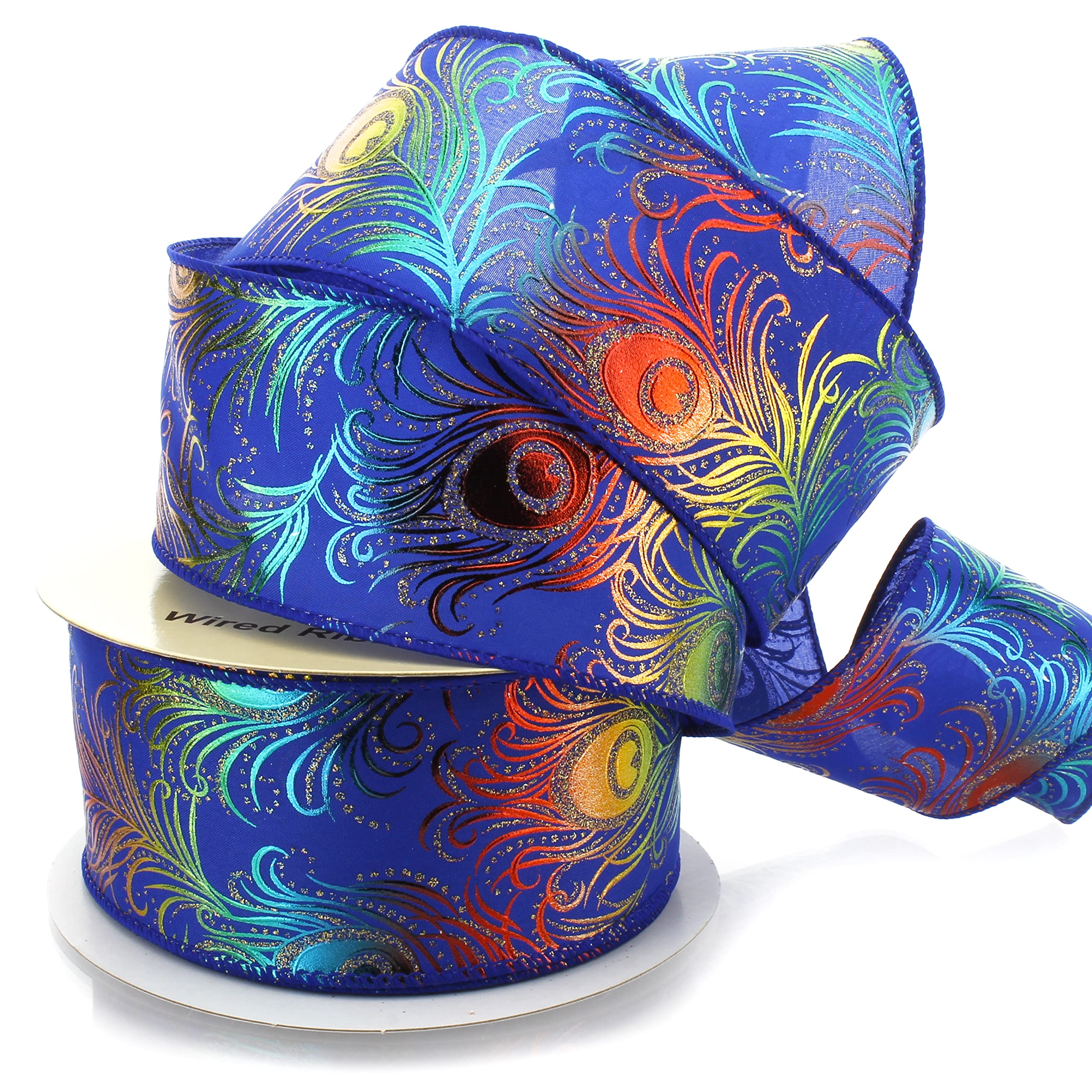 Shimmer Peacock Plume Wired Ribbon 2.5
