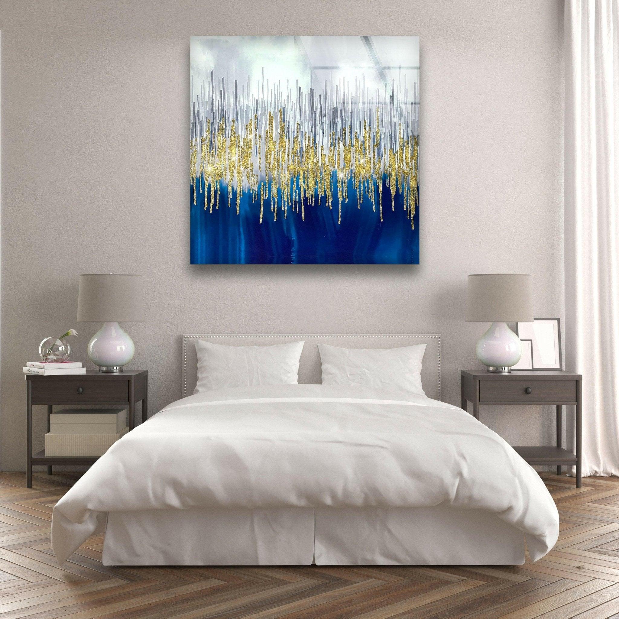 Abstract Gold Accent Glass Art - Elegant Home Decor for Living Room, Office & Gift Giving