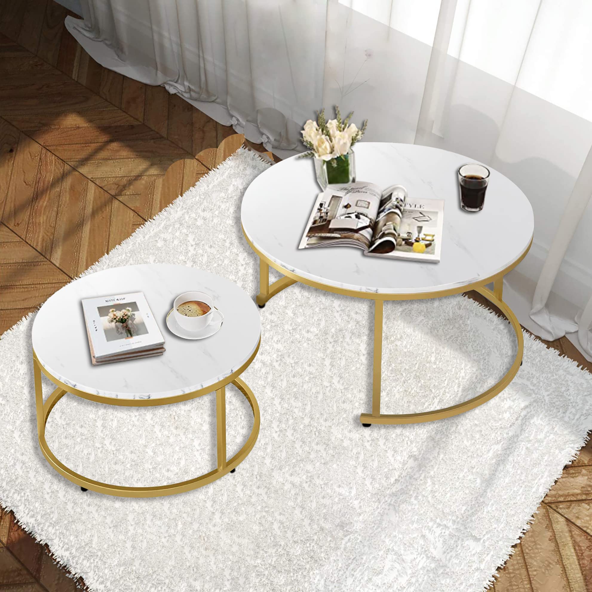 AT-VALY 2-Piece Round Nesting Coffee Table Set - 31.5