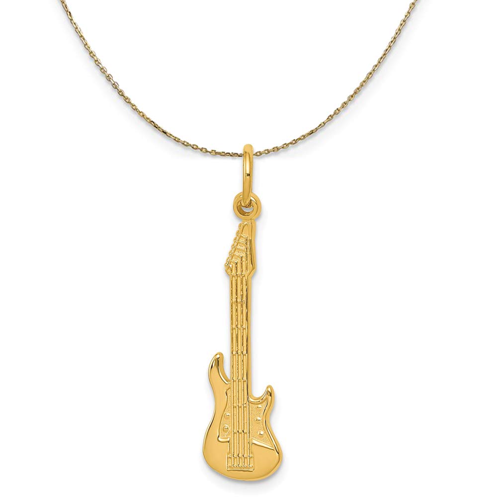 14k Yellow Gold Vertical Electric Guitar Pendant Necklace for Women - Elegant Music Jewelry Gift for Guitarists & Rock Fans - Perfect for Concerts, Parties & Everyday Wear