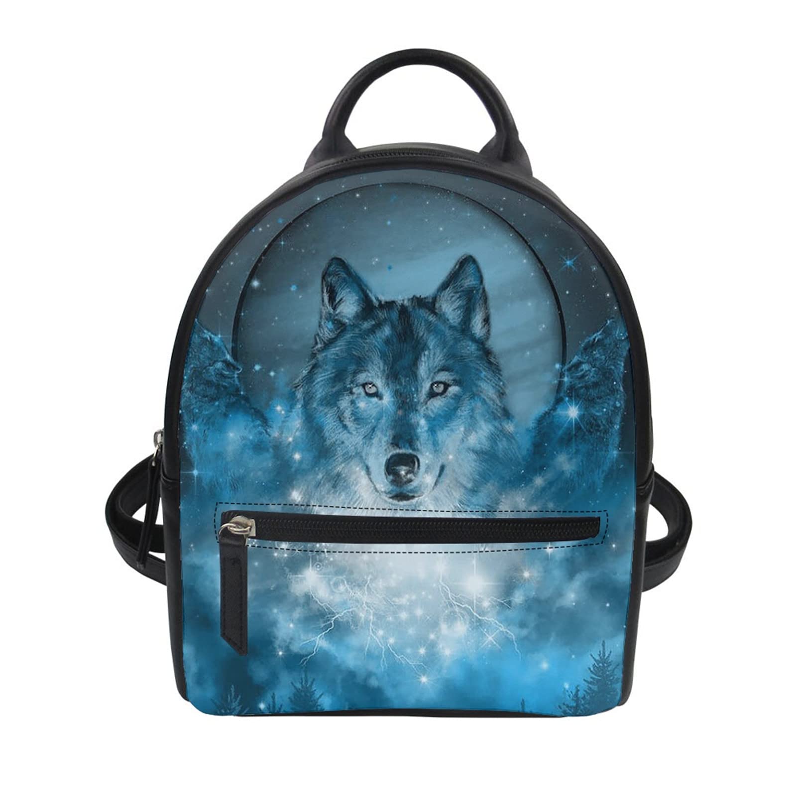Galaxy Wolf Backpack with Zipper - Adjustable Shoulder Straps, Lightweight Mini Purse for Women - Casual Daypack, Travel Tote Bag for Beach, School & Outdoor Adventures (Aqua Blue)