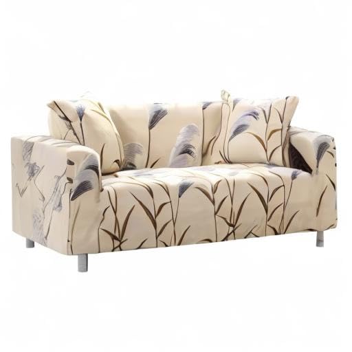 Lamberia Stretch Sofa Slipcover for 3-Seater Couch - Printed Reed Flying Design with 2 Free Pillow Covers | Waterproof & Anti-Slip Furniture Protector for Living Room, Apartment Decor