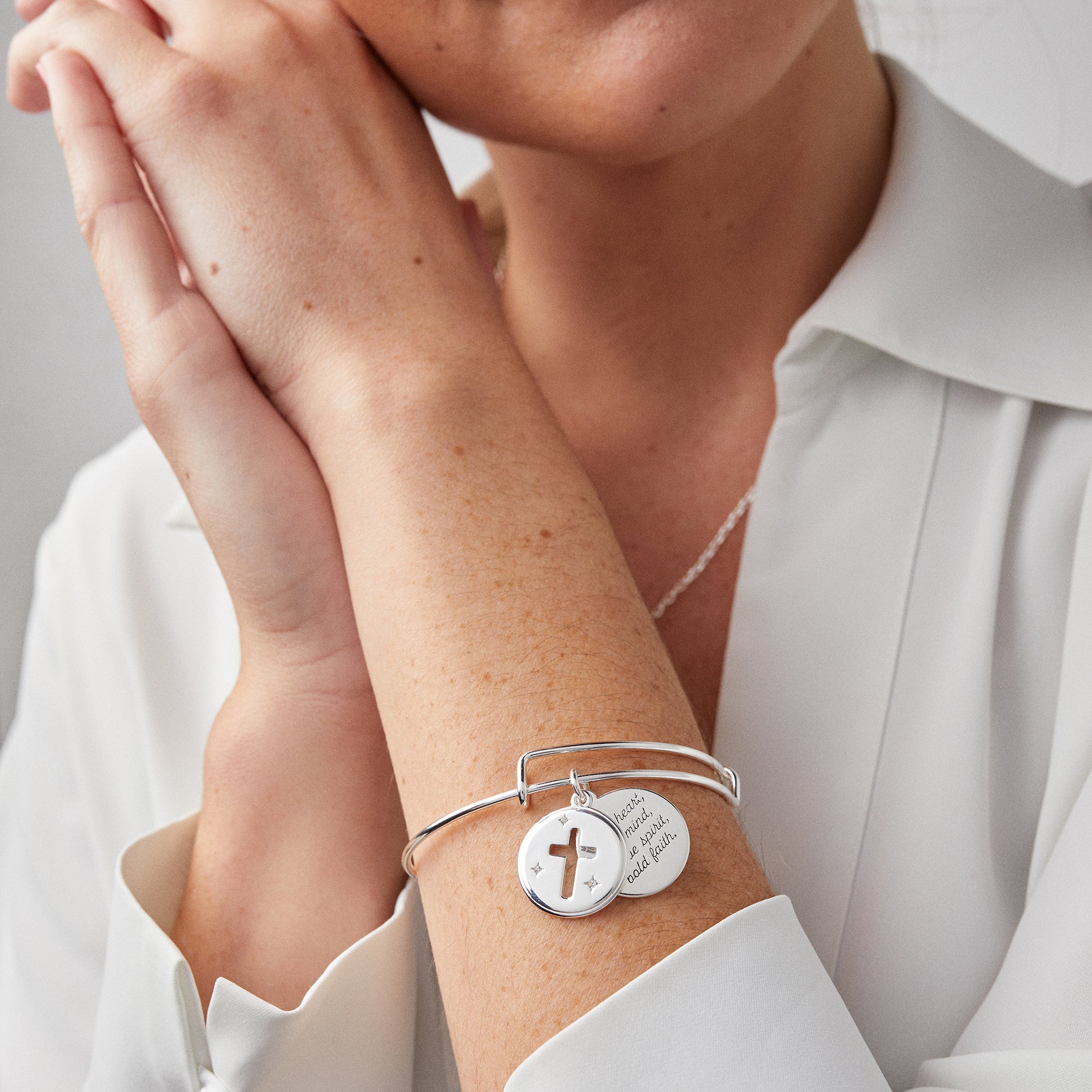 Hidden Message Cross Affirmation Bangle - Inspirational Christian Jewelry for Women, Gift for Baptism, Confirmation & Daily Faith Wear