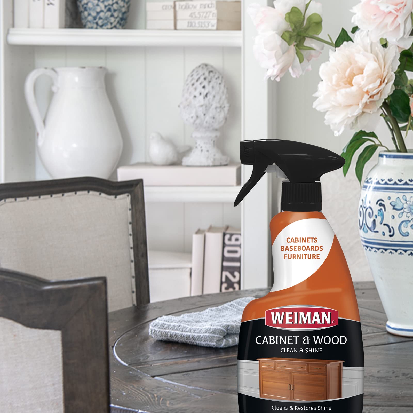 Weiman Cabinet & Wood Cleaner Spray - 16oz (2 Pack) with Microfiber Towel | Shine, Clean & Protect Wood Cabinets, Furniture, Tables, Baseboards & Trim | Ideal for Kitchen, Living Room & Office Wood Care