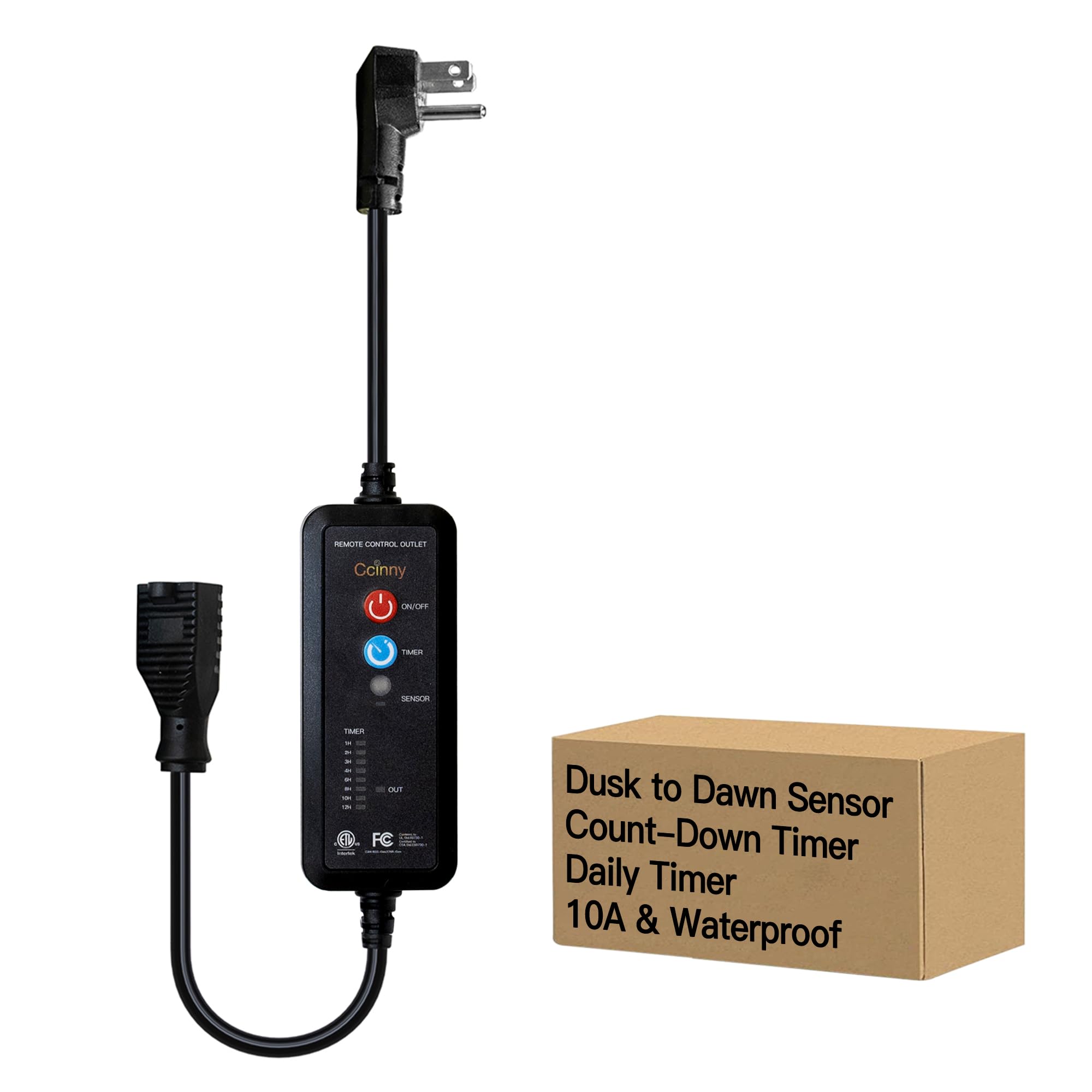 Outdoor Timer for Lights - Dusk to Dawn Sensor, 3-Prong Waterproof Heavy Duty 10A Plug with Timer - Perfect for Christmas String Lights, Holiday Inflatables, Outdoor Decorations & Projectors - Ideal for Patio, Garden & Holiday Lighting