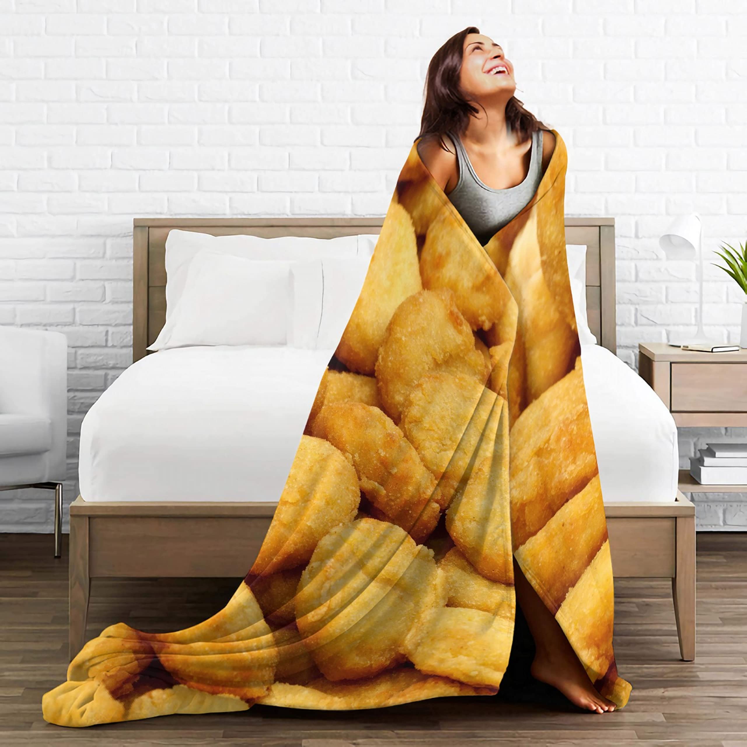 Funny Chicken Nuggets Plush Fleece Throw Blanket - Soft, Warm & Cozy XL 120x90 Inch - Perfect for Girls, Boys & Family - Great for Bed, Sofa, Couch & Chair - Ideal Gift for Food Lovers & Blanket Enthusiasts
