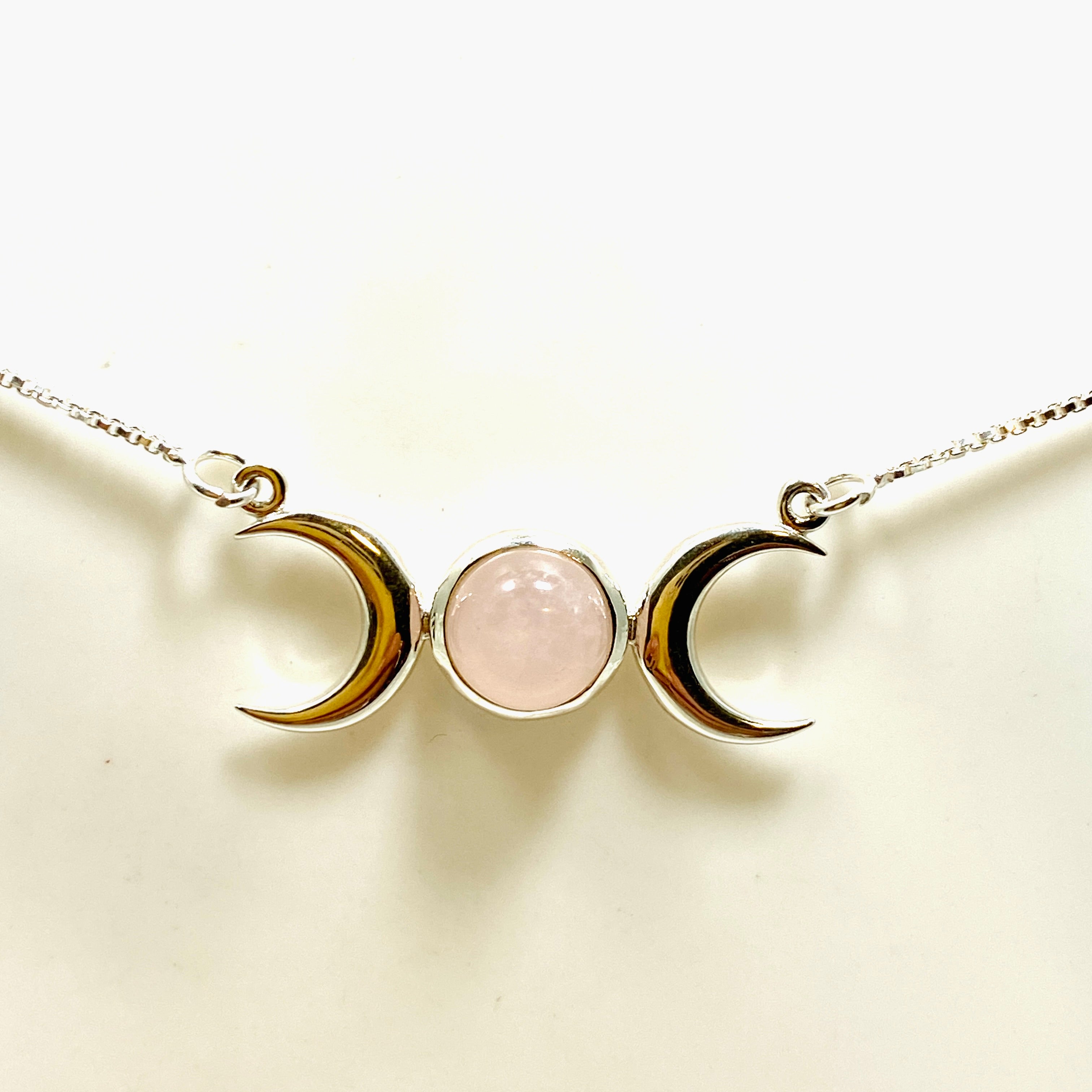 Rose Quartz Triple Goddess Necklace - Healing Crystal Jewelry for Women, 925 Sterling Silver Pendant with Chain, Spiritual Gift for Meditation, Yoga & Energy Balancing (Style NK342 RQ)