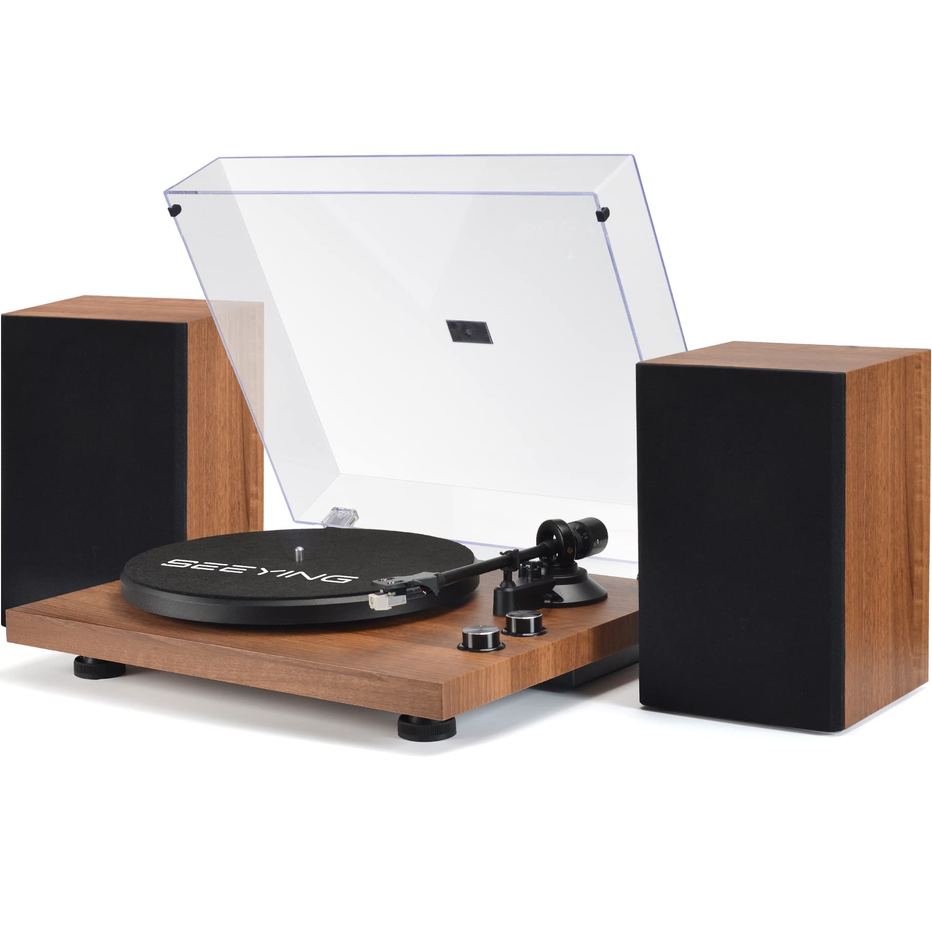 Vinyl Record Player Turntable with Wireless Speakers, 36W HiFi Stereo System, USB Recording, Magnetic Cartridge, Built-in Phono Preamp, RCA Output, Counterweight, Iron Platter, Belt Drive - Perfect for Home Entertainment and Music Enthusiasts
