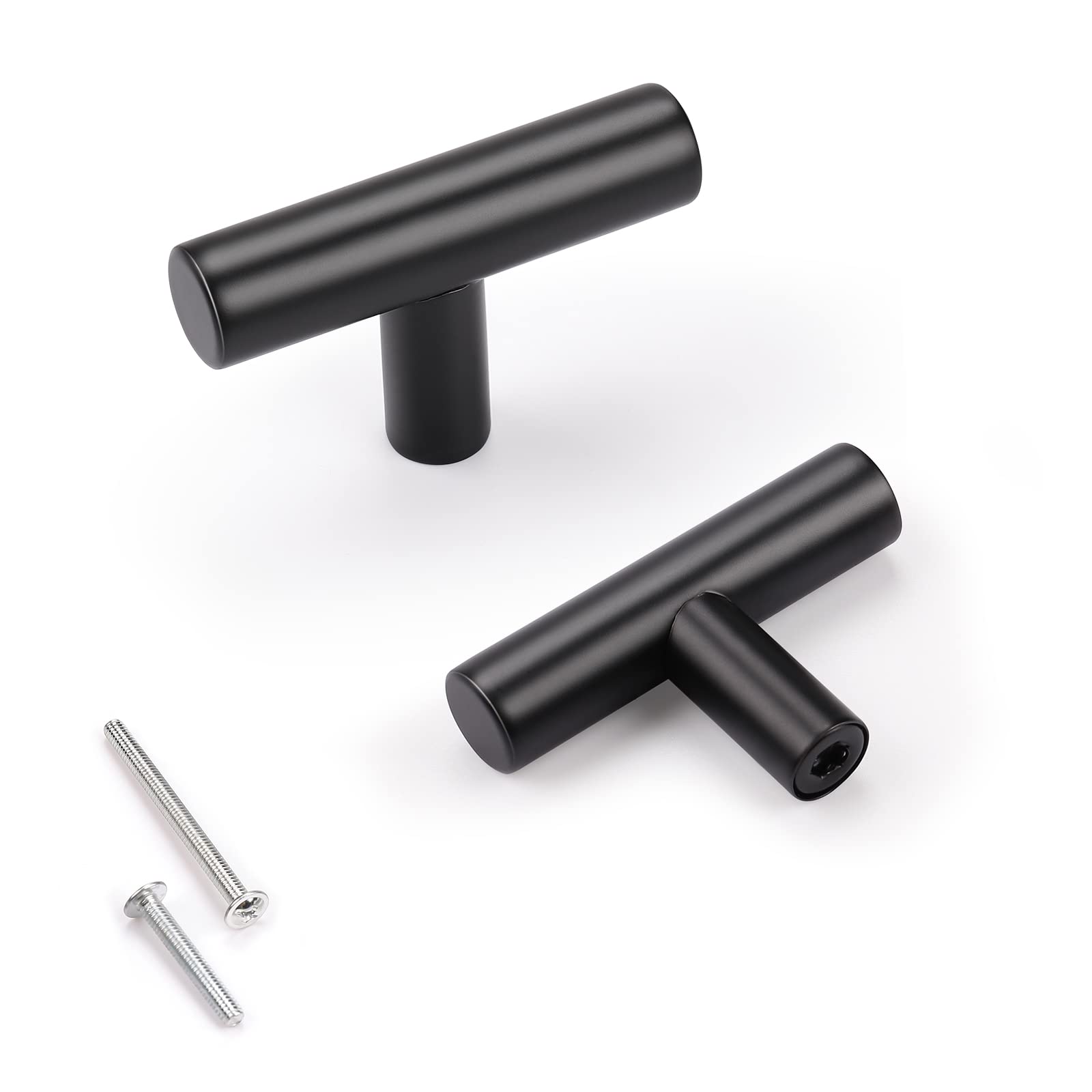 KNOBWELL 12 Pack Black Cabinet Knobs - Single Hole 2 Inch Matte Black Dresser Drawer Knobs and Pulls for Cabinet, Cupboard, Vanity - Perfect for Kitchen, Bathroom & Bedroom Furniture Upgrade