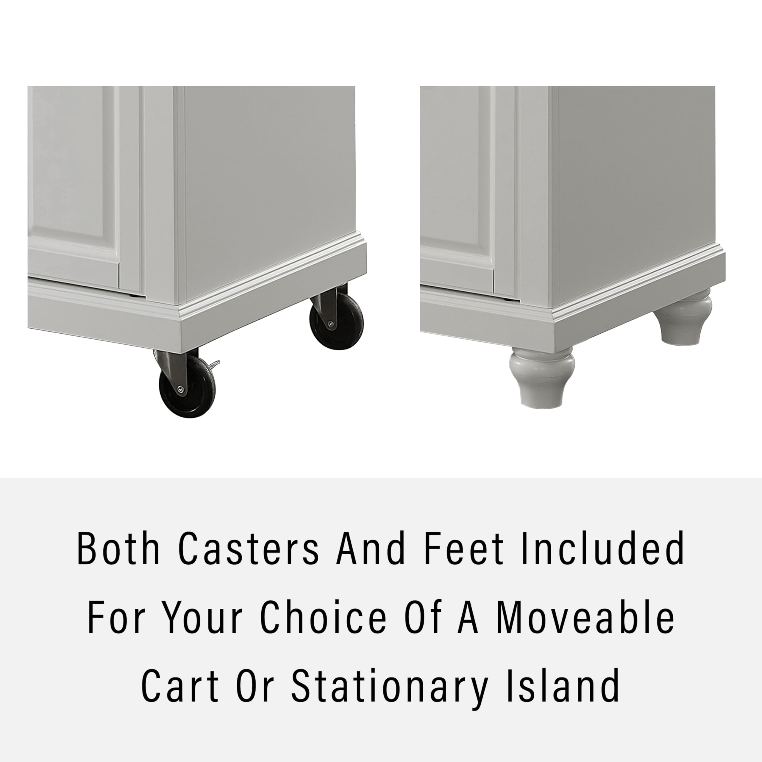 Crosley Cambridge White Wood Top Portable Rolling Kitchen Island Cart with Storage - Microwave Stand for Small Spaces, Perfect for Kitchen, Dining Room, or Apartment
