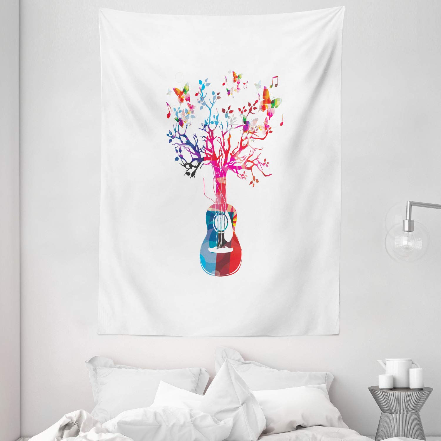 Ambesonne Guitar Tapestry - Vibrant Musical Wall Art with Guitar, Tree & Butterflies Design - 60x80 Inch Multicolor Wall Hanging for Bedroom, Living Room, Dorm Decor - Perfect for Music Lovers & Bohemian Home Decor