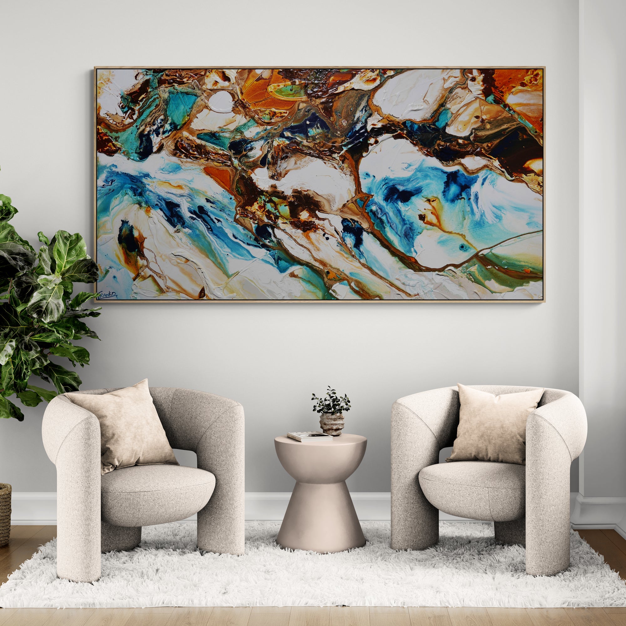190cm x 100cm Textured Abstract Ocean Painting - Modern Wall Art for Living Room, Bedroom & Office Decor