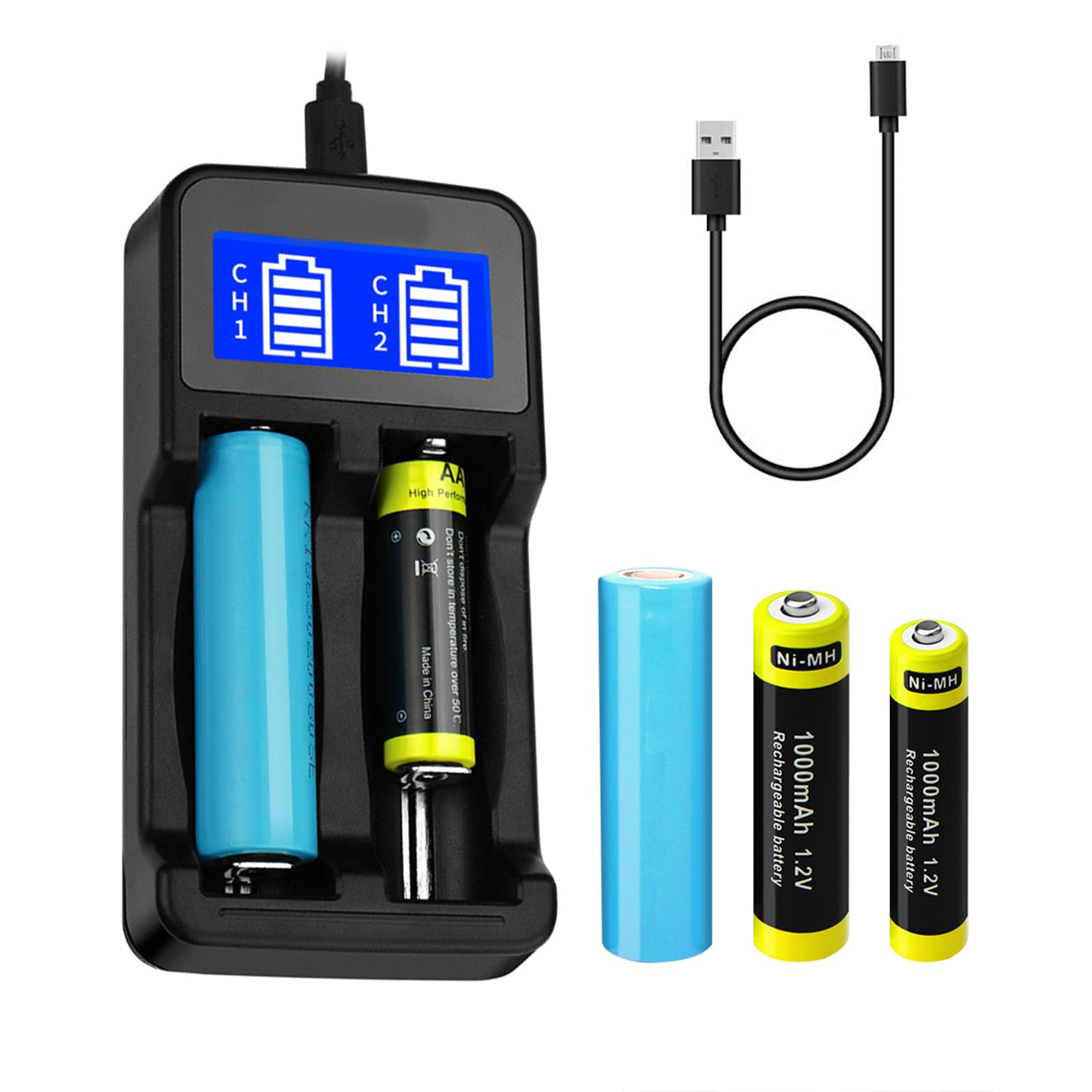 2-Slot LCD Charger for 18650/18490/18350/17670/17500/16340/14500 Rechargeable Batteries - Universal Battery Charger for Flashlights, Vape Mods & Electronic Devices