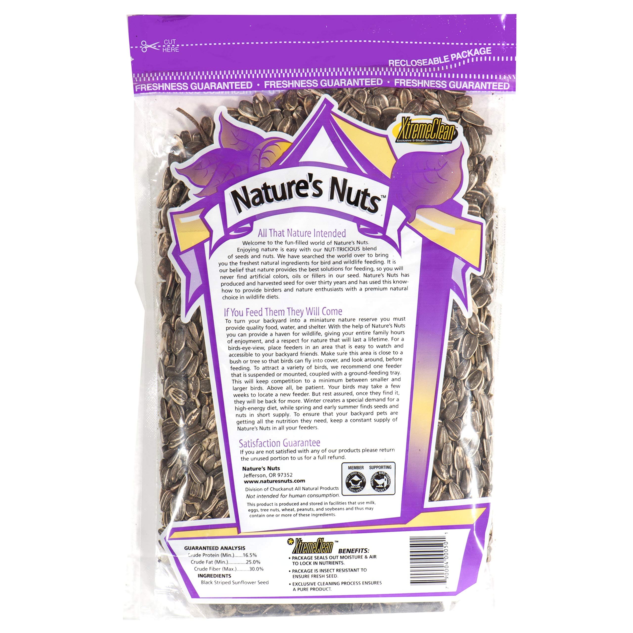 Premium Black Striped Sunflower Seeds by Nature's Nuts - 16 lb Bulk Bag for Wild Birds, Backyard Feeding & Outdoor Wildlife Attraction