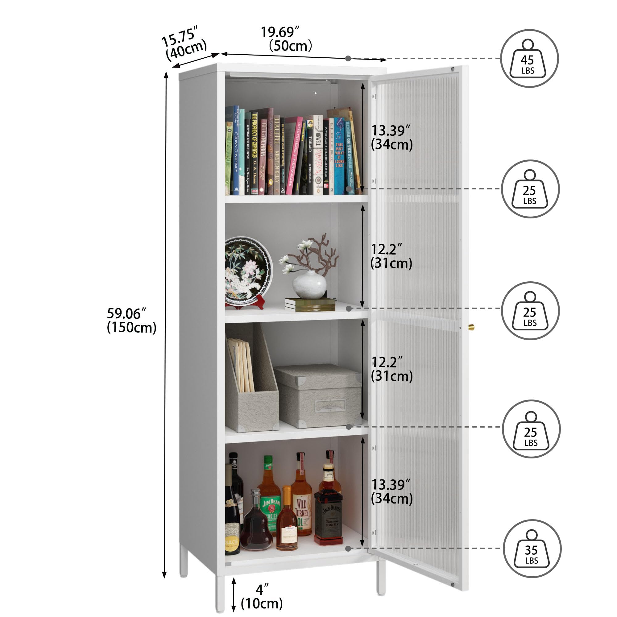 Sturdy Metal Storage Cabinet with 3 Adjustable Shelves - 59.06