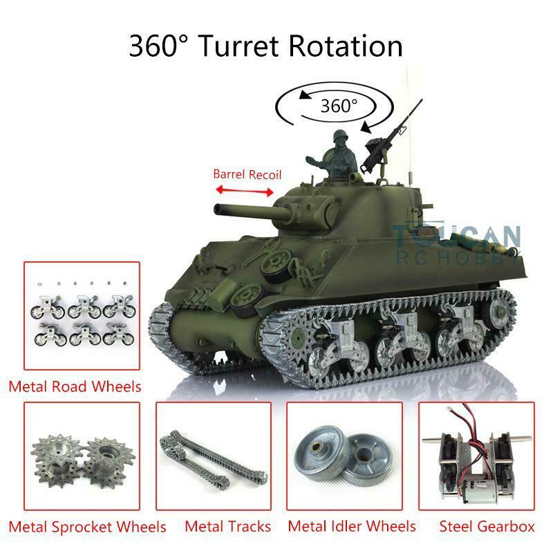 1/16 Henglong M4A3 Sherman RC Tank - 7.0 Channel Remote Control with Barrel Recoil & 360° Rotating Turret | Metal Tracks, Road Wheels & Sprockets | US Stock | Perfect for Military Enthusiasts & RC Hobbyists