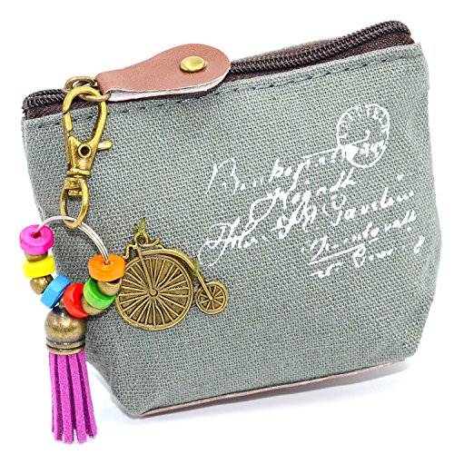 -Canvas Classic Retro Small Change Coin Purse Keychain-