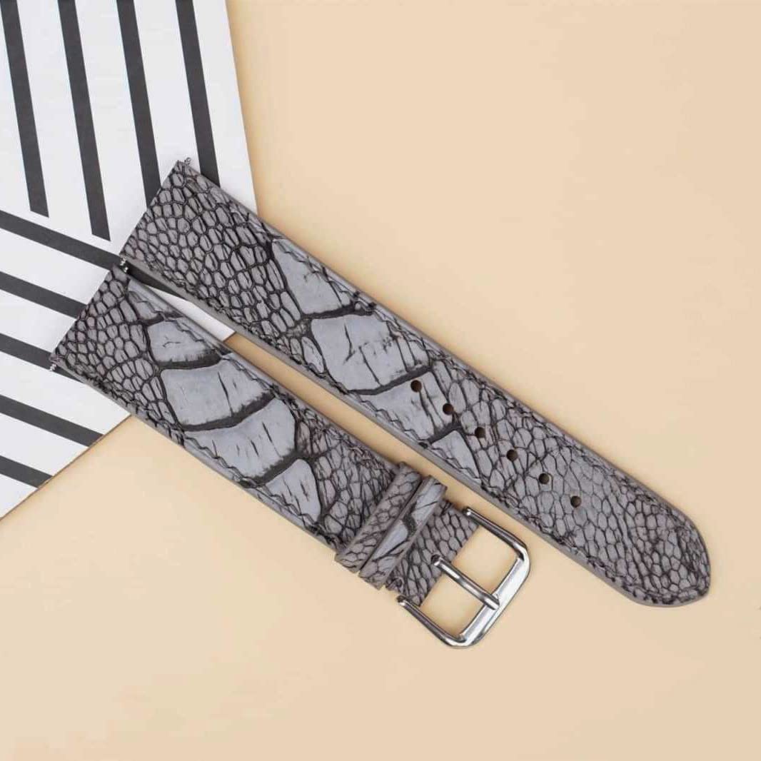 Premium 20mm Nubuck Ostrich Leather Watch Band with Steel Folding Clasp - Grey Ostrich Leg Watch Strap for Men & Women | Perfect for Dress Watches, Business Attire & Formal Occasions