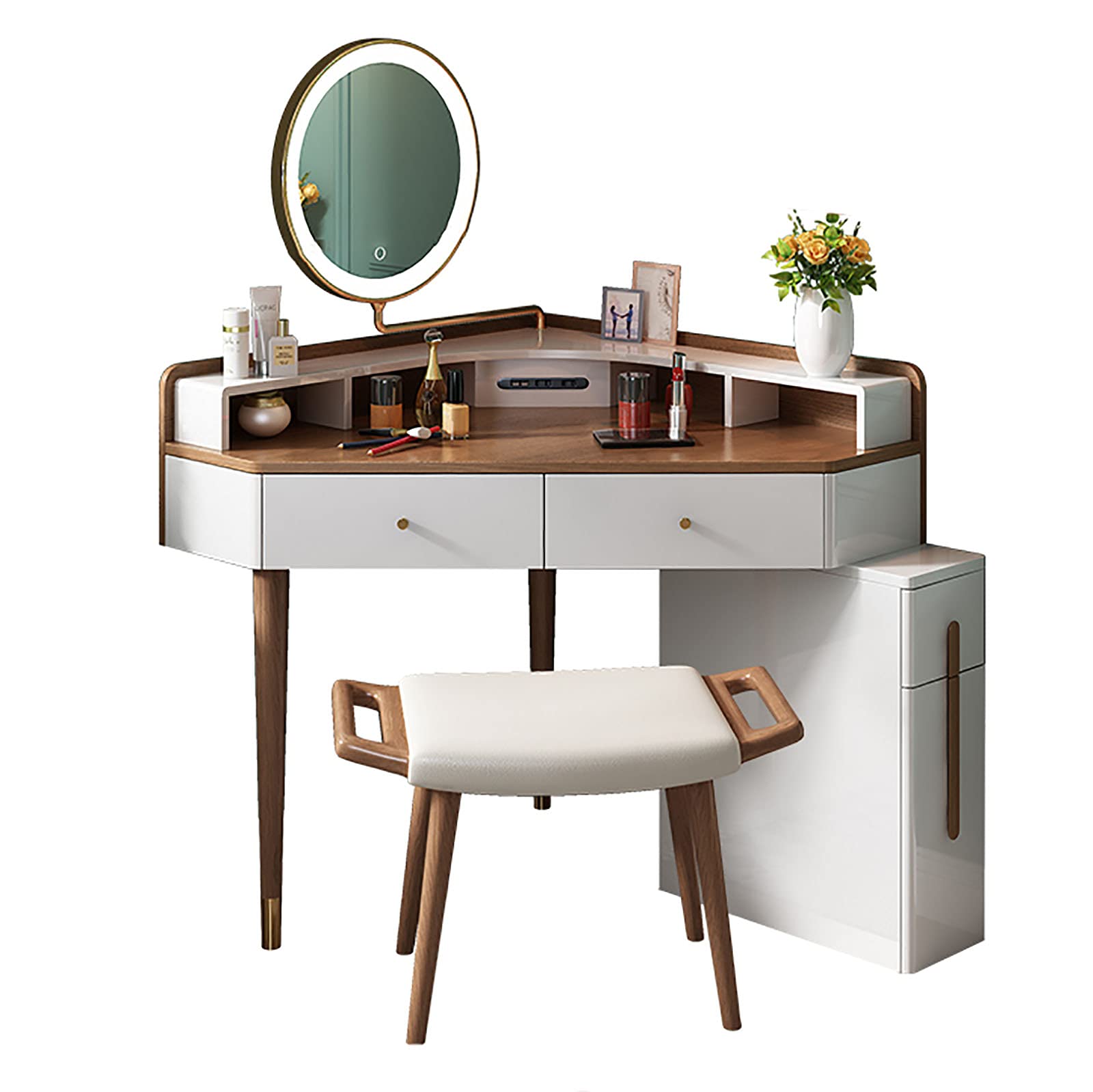 GPAIHOMRY LED Makeup Vanity Table with Lighted Mirror, Corner Dressing Table for Women - Perfect Gift for Girls, Bedroom Beauty Station & Makeup Organizer