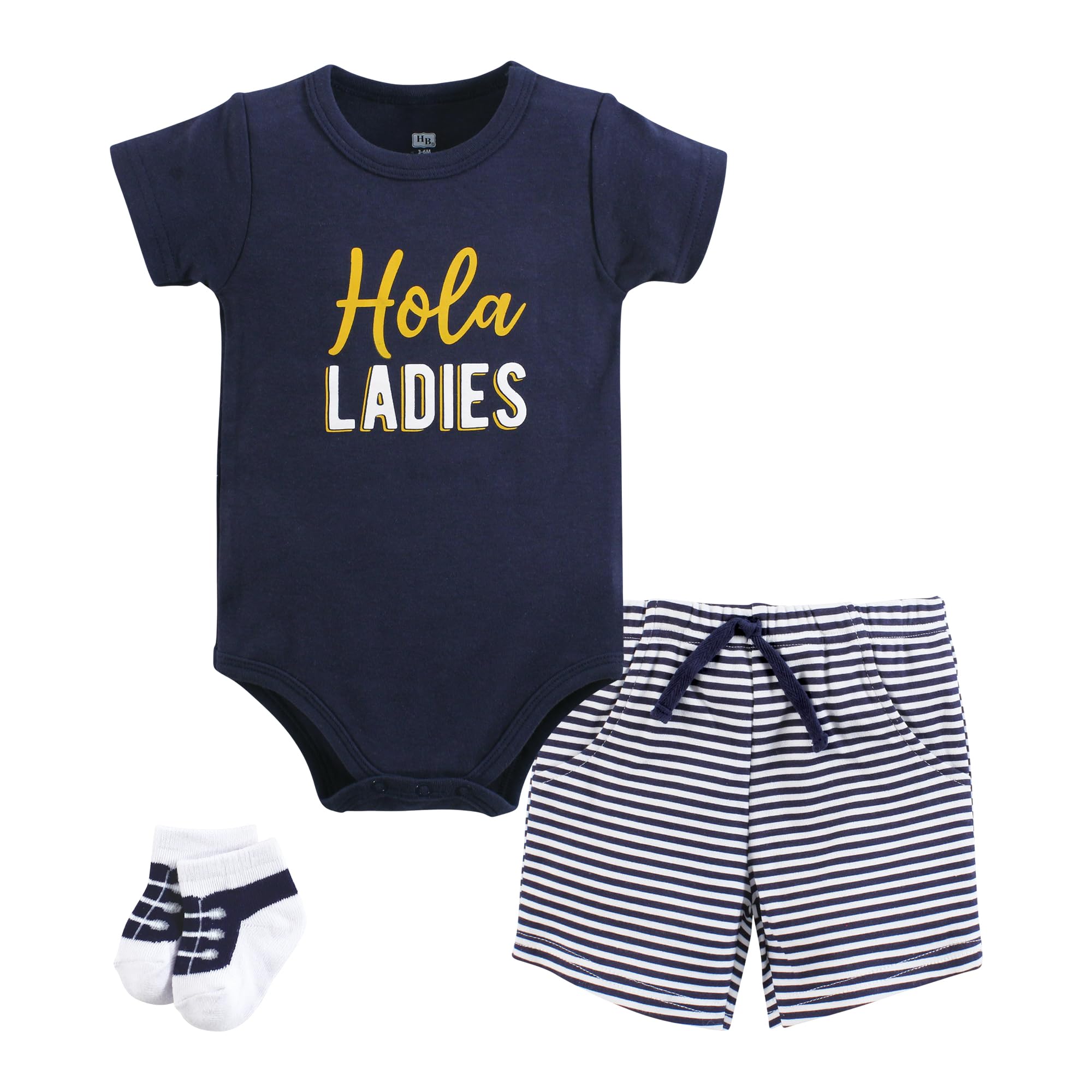 Hudson Baby Unisex Bodysuit Outfit Set - Short Sleeve Romper & Socks - 