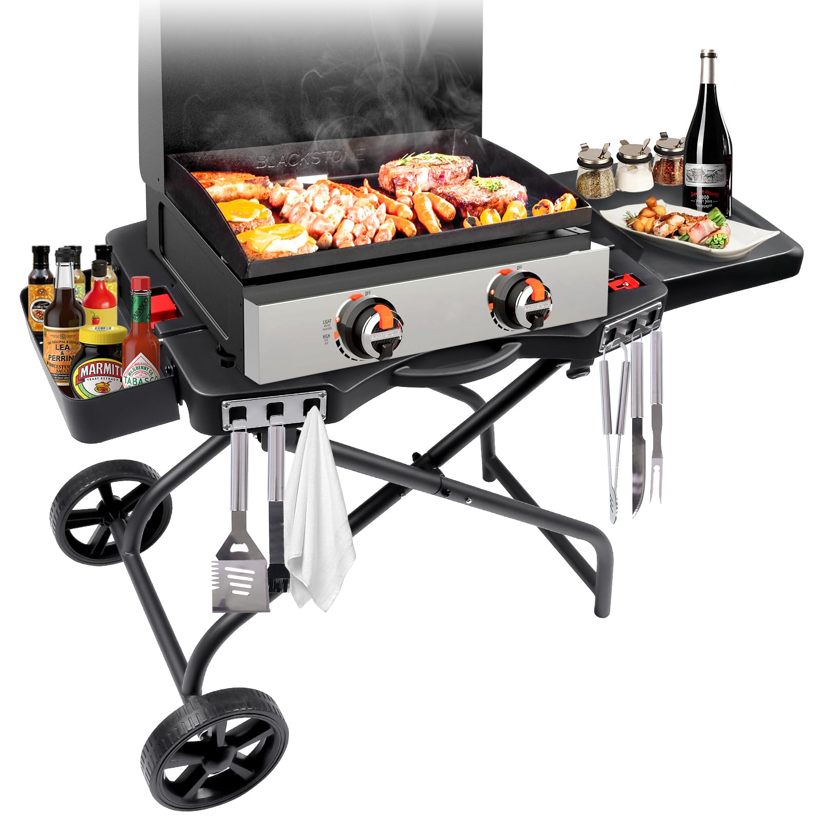 Portable Grill Cart for Weber Q1200, Q1000, Q2200, Q2000 | Collapsible Griddle Stand for Blackstone 17
