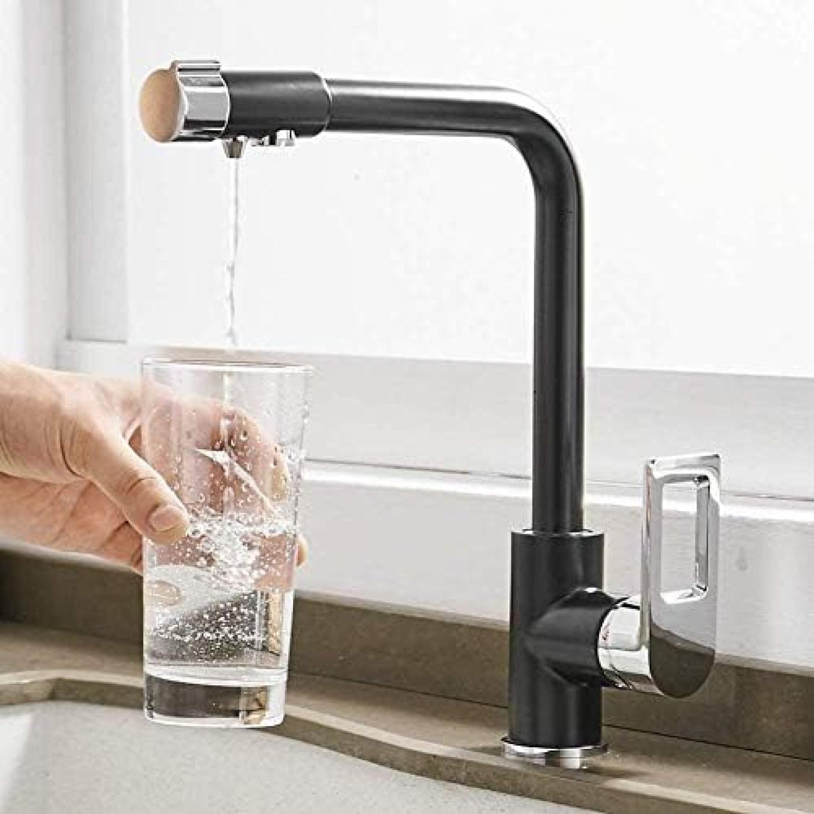 CRJUS Stainless Steel Kitchen Faucet with Pull-Down Sprayer, Lead-Free Brass Mixer, Water Filter Faucet for Drinking & Cooking - Perfect for Modern Home Kitchens & Bar Sinks