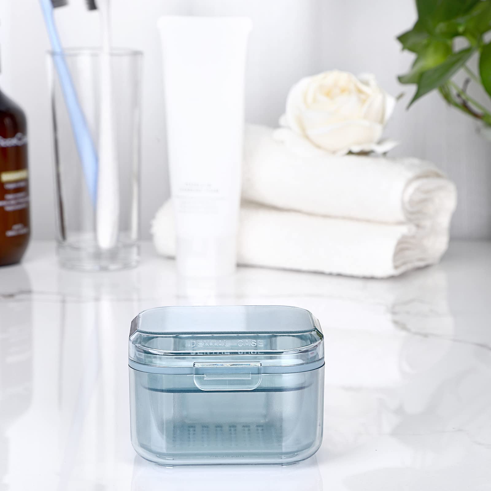 3-Tier Denture Soak Case with Brush & Strainer - Travel-Friendly Cleaning Container
