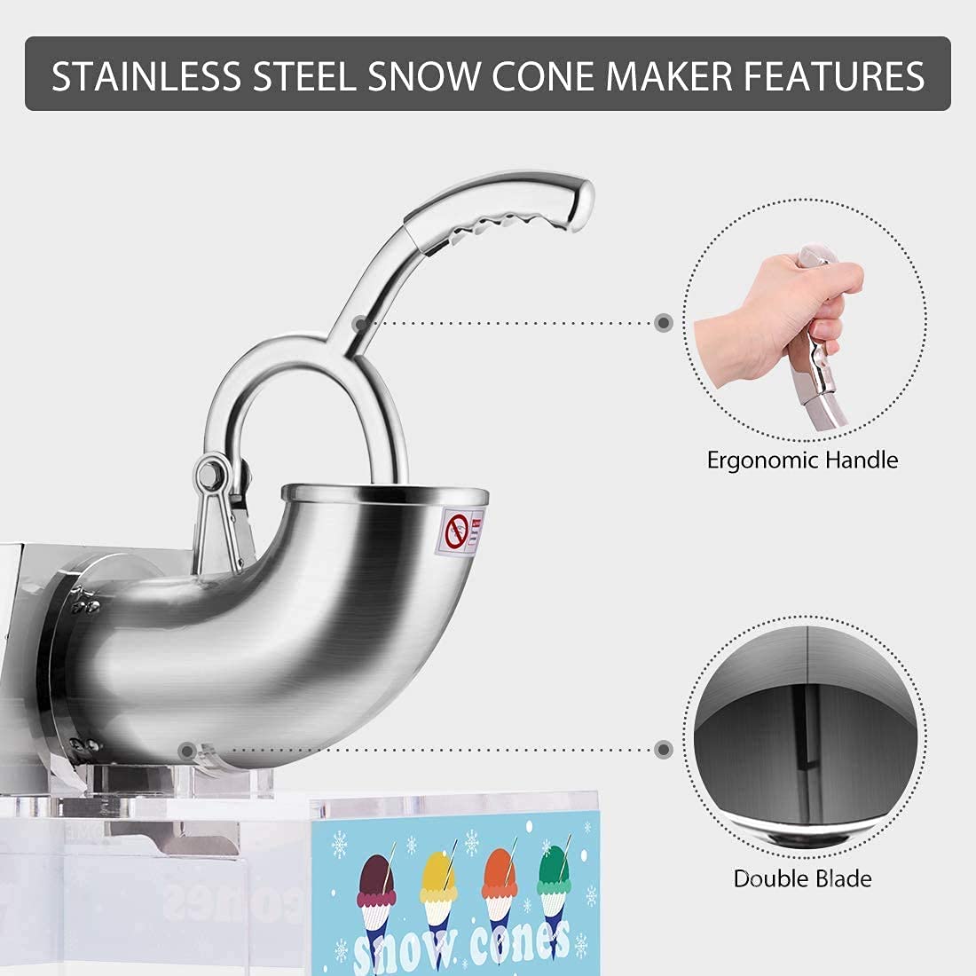 VIVOHOME 440lbs/hr Stainless Steel Electric Dual Blade Commercial Ice Crusher Shaver - Snow Cone Maker Machine with Acrylic Box for Restaurants, Bars, Parties & Home Use