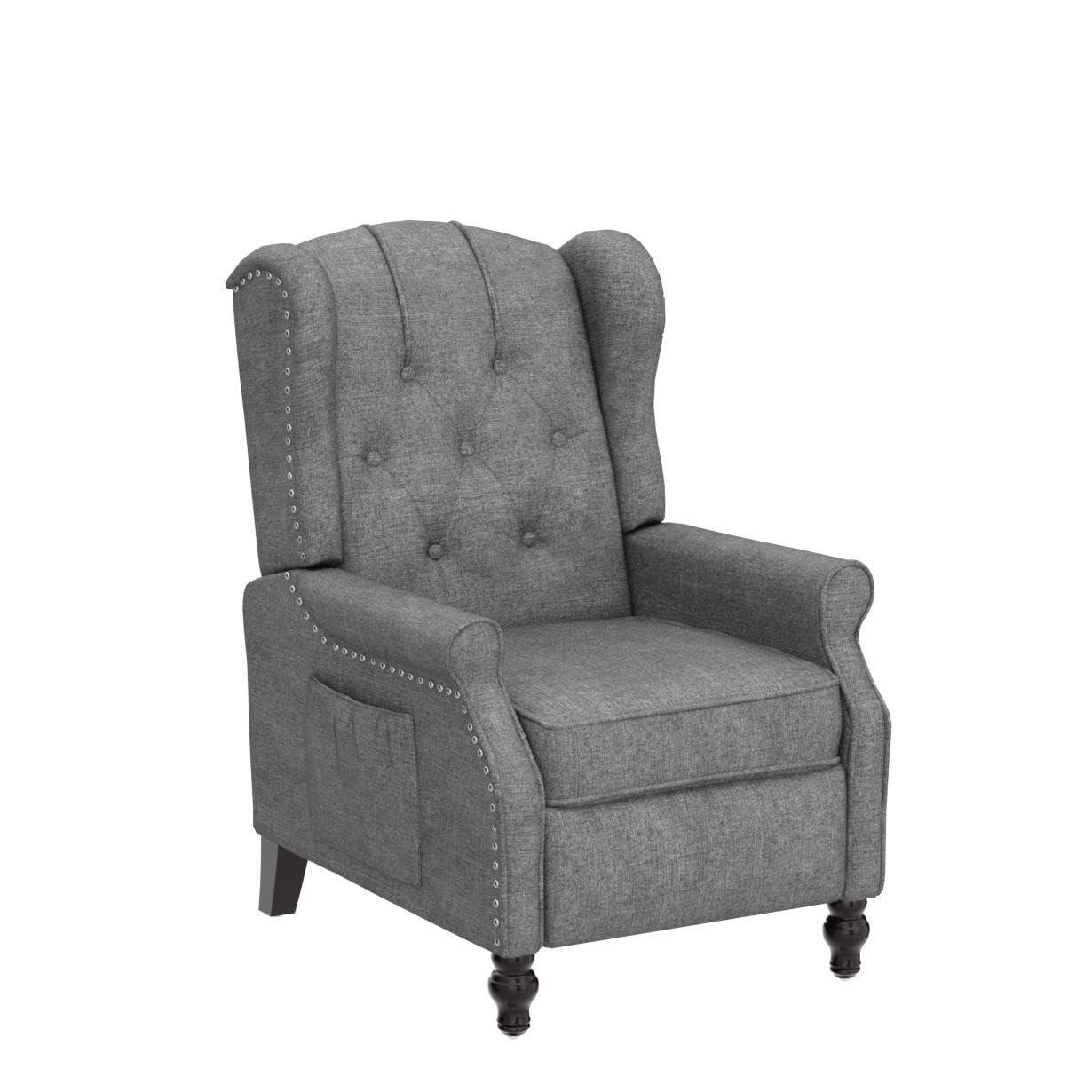 Premium Wingback Recliner Chair Set of 2 with Massage & Heat Function - Gray Fabric Push Back Accent Chairs with Diamond Tufted Design - Perfect for Living Room, Bedroom & Home Theater Relaxation