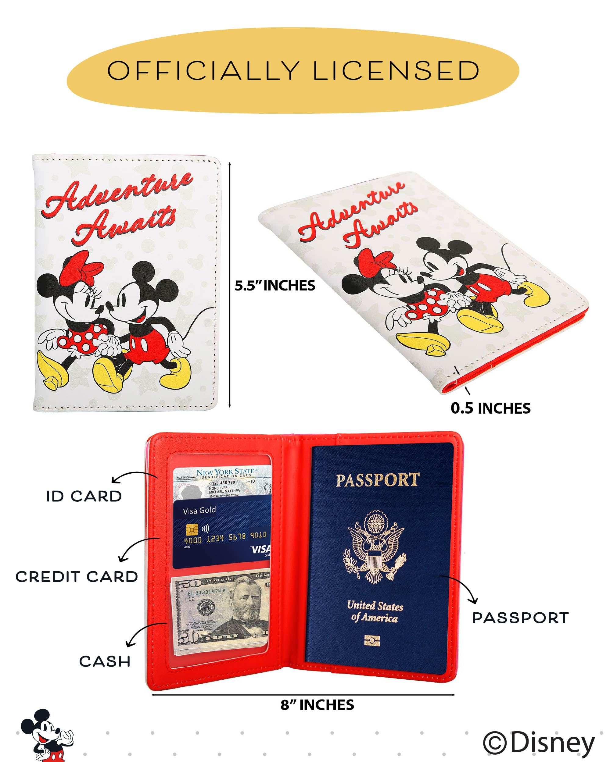 Disney Mickey & Minnie Mouse Passport Holder - Officially Licensed Travel Accessory for Women - Perfect for Vacations, Cruises & International Trips