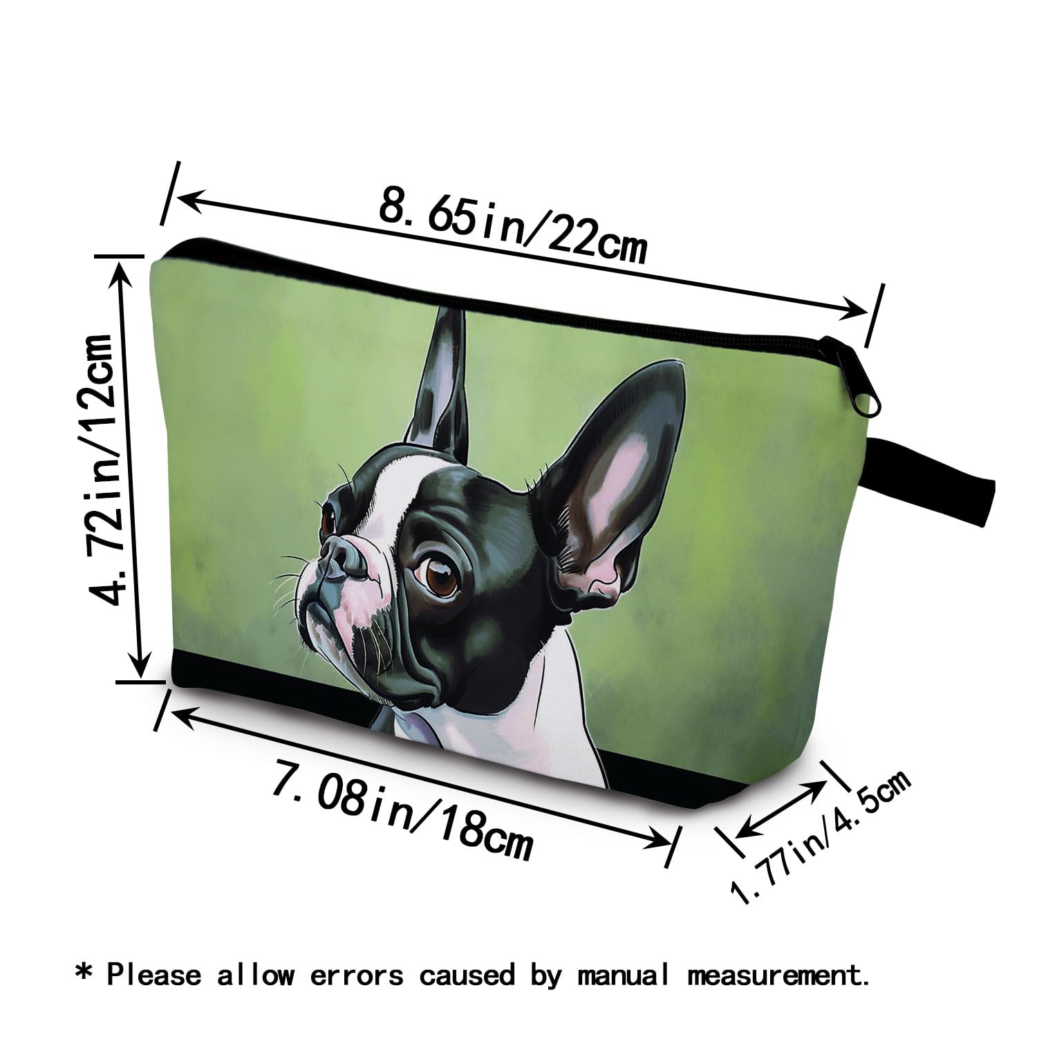 Boston Terrier Oil Painting Print Makeup Bag - Cute Small Zippered Cosmetic Organizer for Women | Perfect Dog Lover Gift, Birthday Present & Travel Essential | Pet-Themed Accessories for Daily Use & Gifting