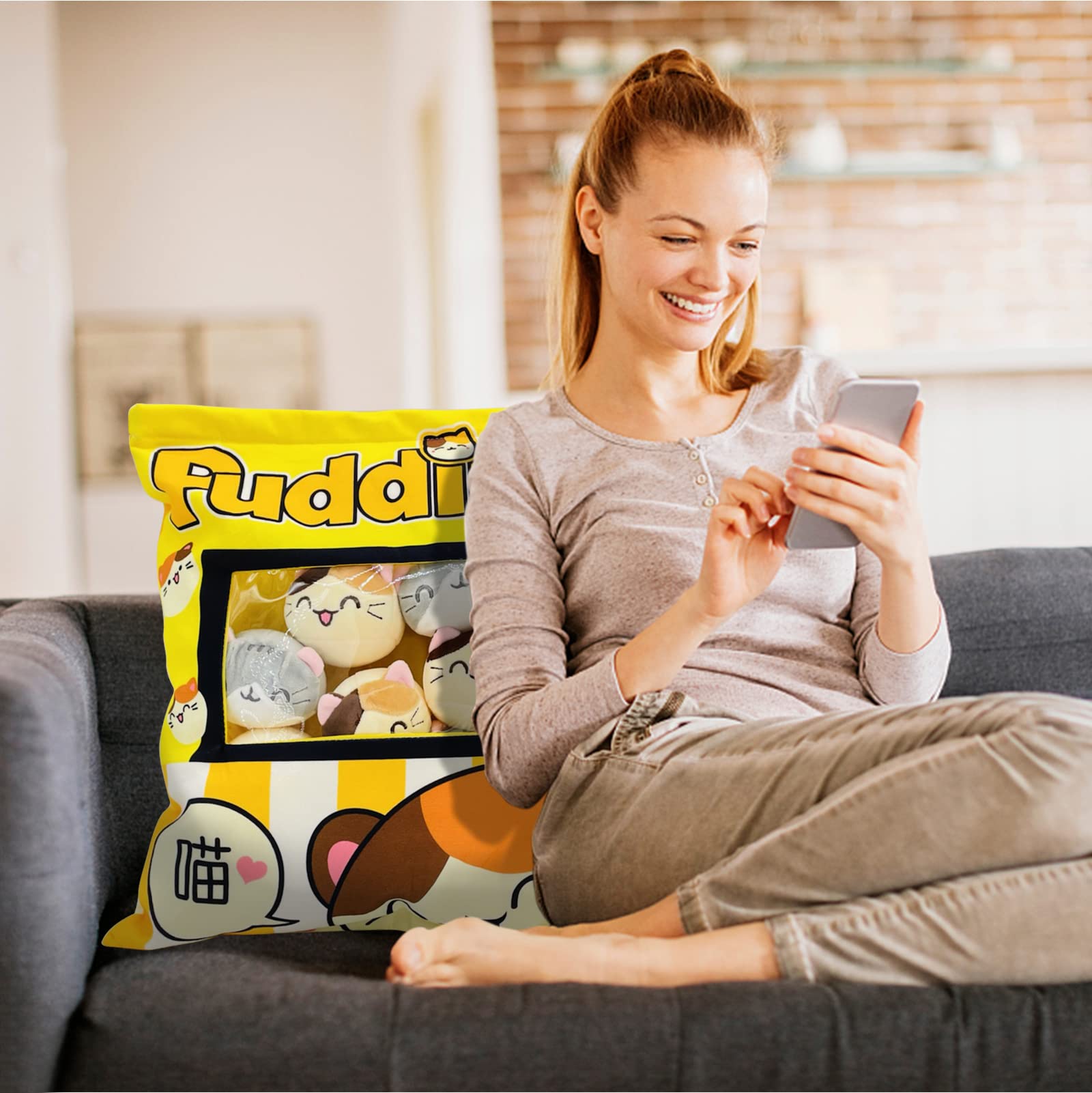 Cute Kitty Cat Snack Pillow - Adorable Stuffed Animal Plush Toy for Girls, Teens & Kids | Soft Decorative Pillow for Bed, Couch & Room Decor | Perfect Gift for Cat Lovers & Birthday Presents