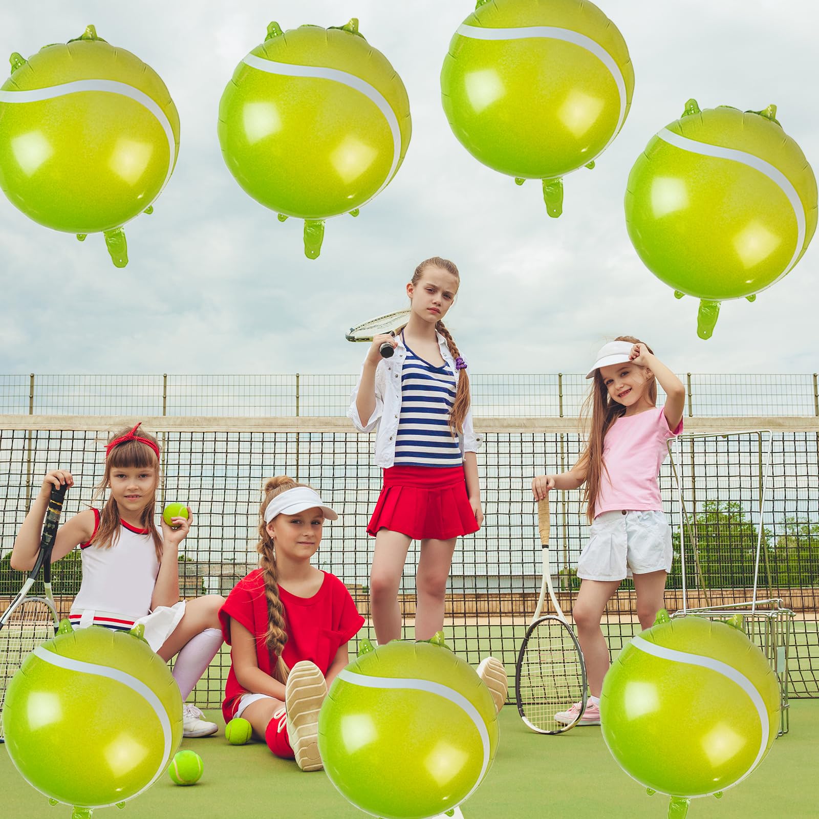 10Pcs Tennis Party Balloons Decorations - Tennis Ball Foil Mylar Balloons for Sports Themed Birthday Party, Baby Shower & Graduation Supplies - Perfect for Men, Women & Kids Decorations