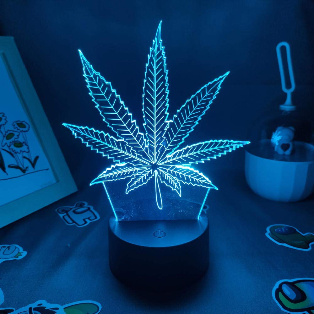 3D LED Illusion Night Light - Maple Leaf Lamp with 7 Color Changing & Dimmable Smart Touch - Perfect for Bedroom, Bedside Table, Desk Decoration - Unique Gift for Friends & Family - Ideal for Relaxation, Nursery, and Home Ambiance Lighting