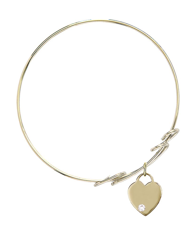 8 Inch Round Double Loop Bangle Bracelet with Heart Charm & April Birthstone Crystal - Elegant Jewelry for Women, Perfect for Birthday Gifts, Anniversaries & Special Occasions