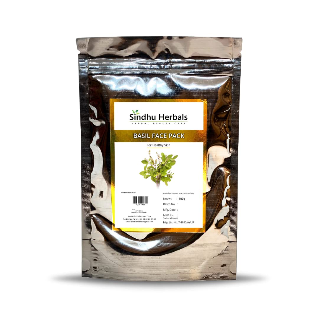 Sindhu Herbals Pore Tightening Basil Face Pack - Reduces Acne & Pimples for Healthy Glowing Skin (100g) | Natural Skincare for Oily & Acne-Prone Skin | Daily Facial Treatment for Clear Complexion
