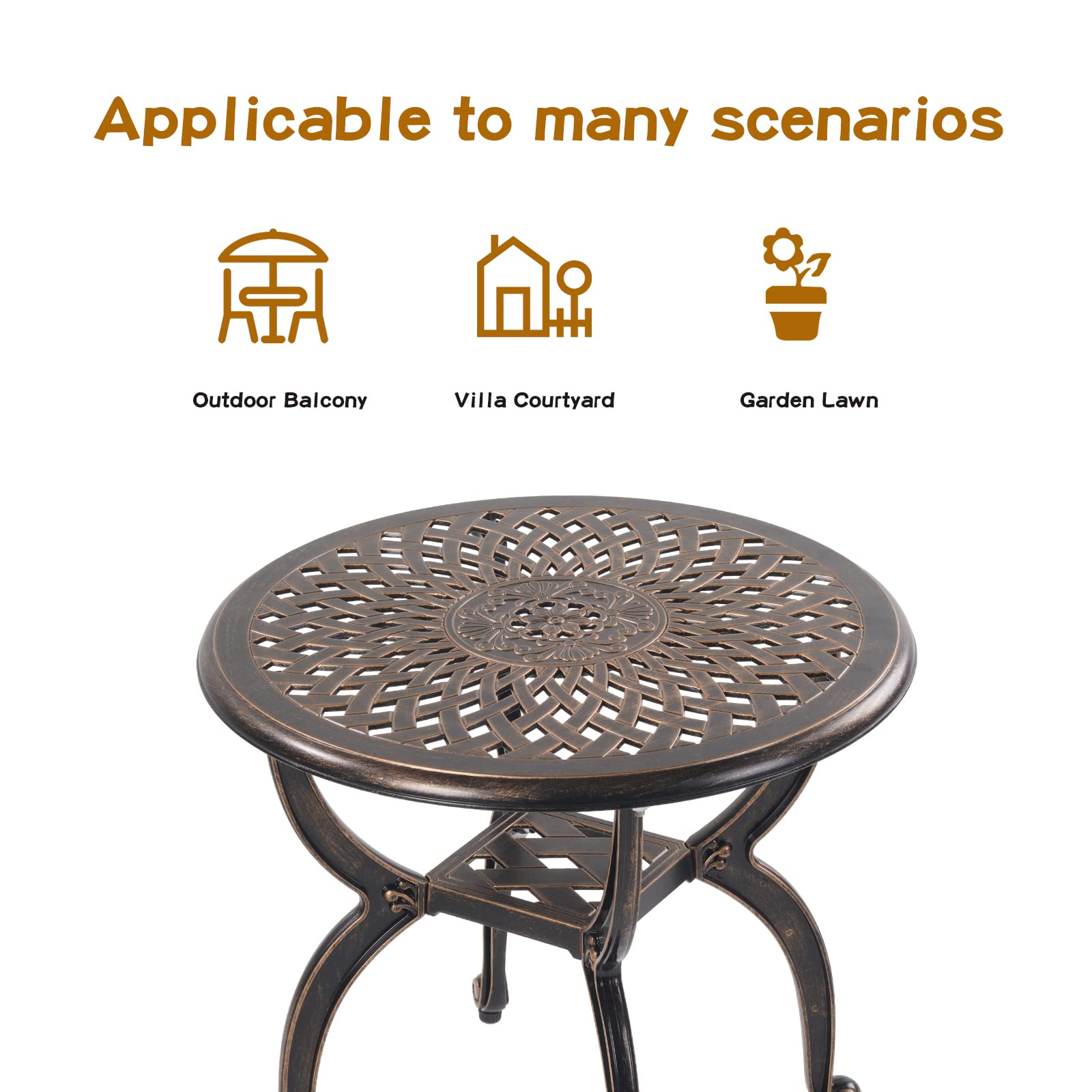Jardin DE CENTENNAIL 3-Piece Outdoor Bistro Set - Rust-Resistant Cast Aluminum Patio Furniture with Armchairs in Copper Finish | Perfect for Garden, Balcony & Small Outdoor Spaces