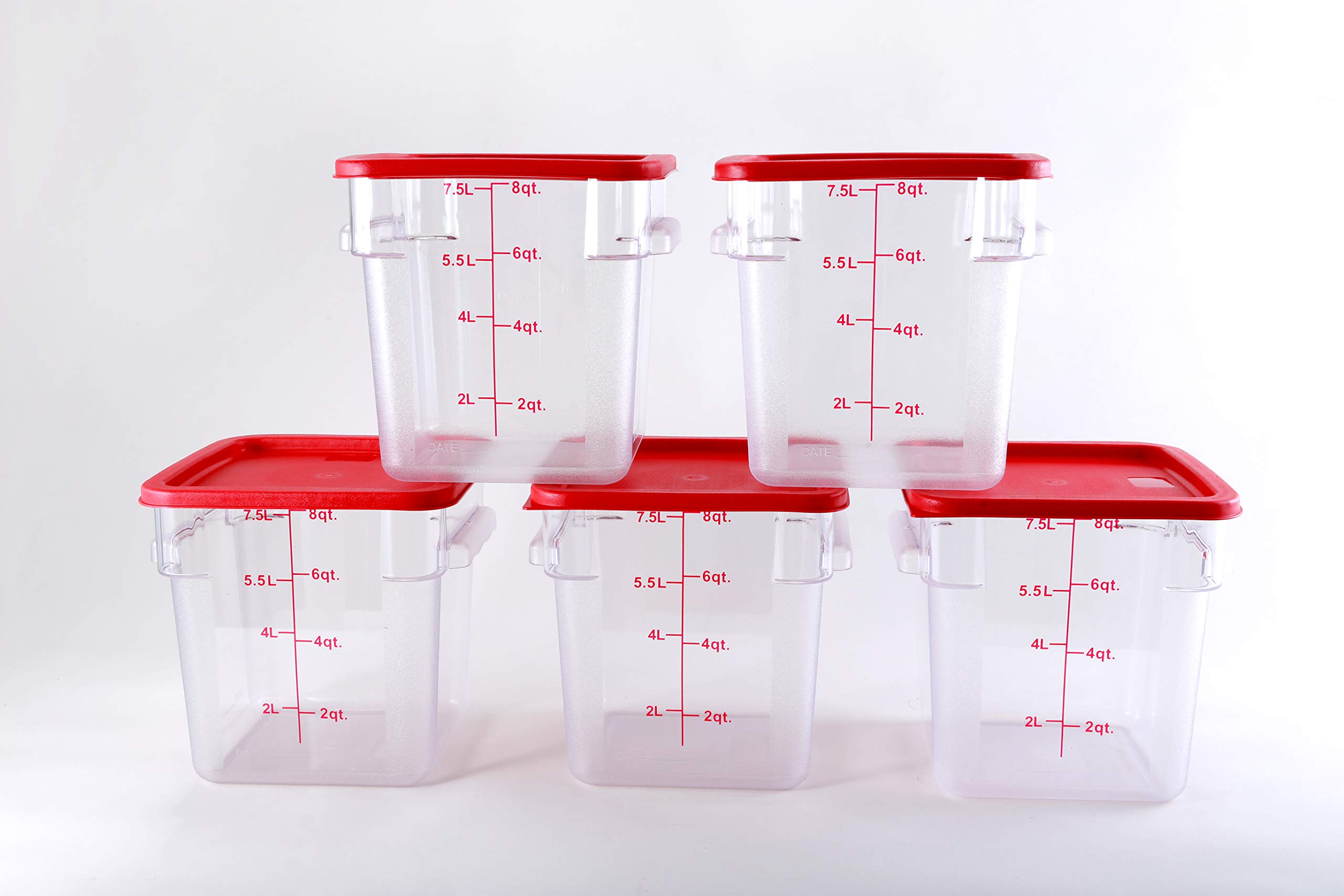 5-Pack Clear Polycarbonate 8 Qt Commercial Grade Square Food Storage Containers with Lids - Durable, BPA-Free for Restaurant, Catering, Meal Prep & Bulk Food Storage