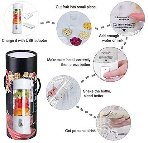 USB Rechargeable Portable Blender for Smoothies, Milkshakes & Juices - 350-420ml Mini Fruit Blender with BPA-Free Bottle - Perfect for Sports, Travel, Gym & Outdoor Activities (White)