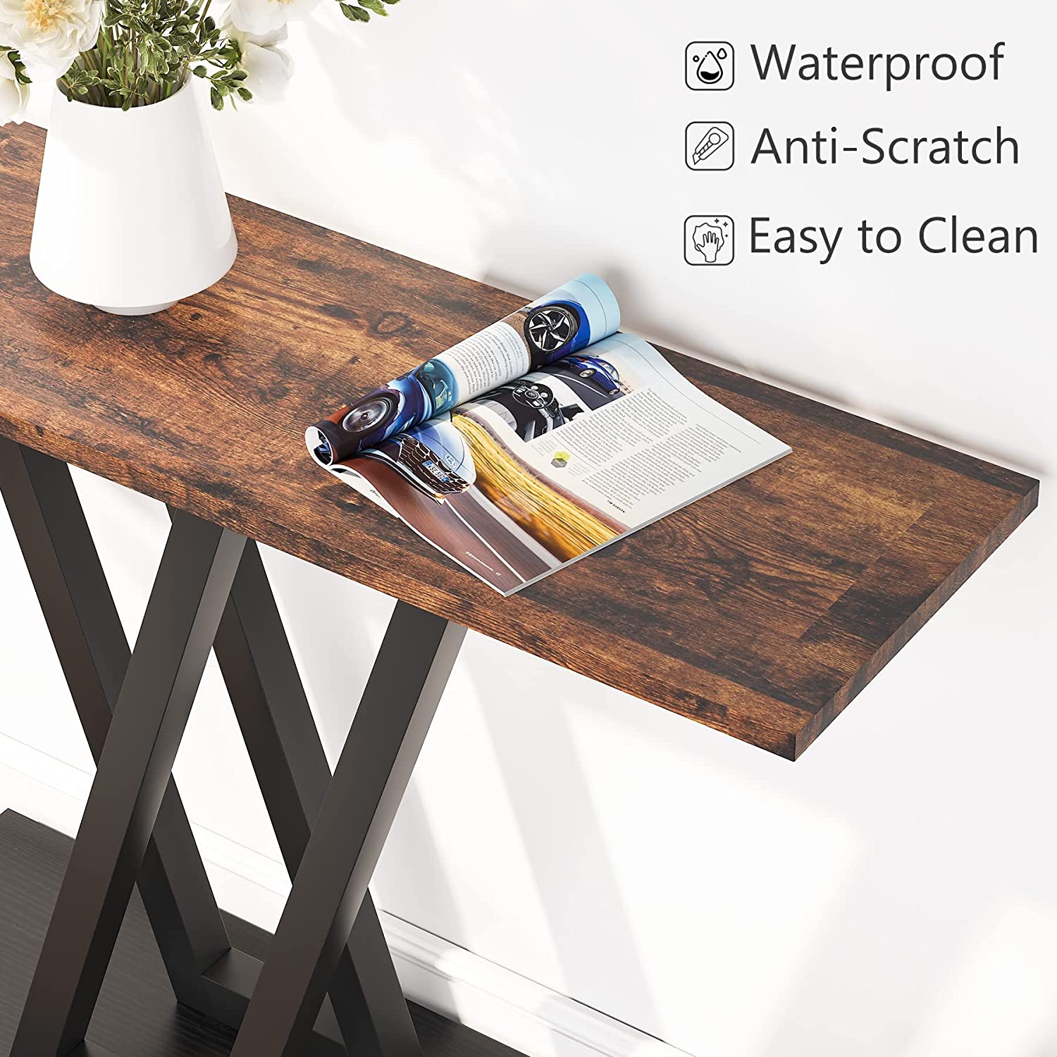 43 Inch Industrial Console Table - Rustic Wood & Metal Entryway Hallway Sofa Table for Living Room, Foyer & Bedroom Decor