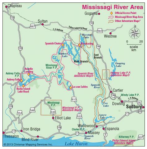 Chrismar Mississagi River & Aubrey Falls Provincial Parks - Ontario Canada Hiking & Camping Guide - Outdoor Adventure Travel Map for Nature Lovers