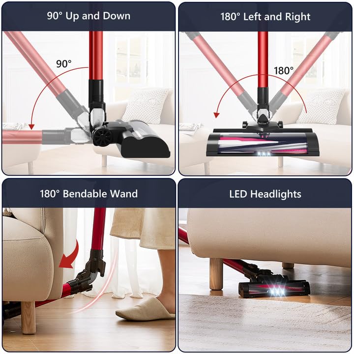 **Powerful Cordless Stick Vacuum Cleaner - 2000mAh Rechargeable Battery, 40Min Runtime, 4-in-1 Lightweight Handheld Vacuum for Home, Floor, Carpet & Pet Hair - Perfect for Quick Cleanups & Pet Owners**