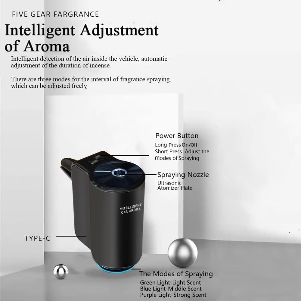 Smart Car Air Freshener Diffuser - Rechargeable & Adjustable Aroma Diffuser with 3 Essential Oils for Car, Home, Office | Perfect for Freshening Vehicles, Eliminating Odors & Creating Relaxing Atmosphere