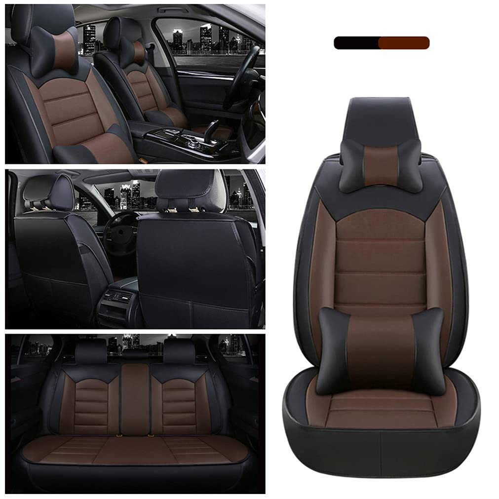 Premium Genuine Leather Car Seat Covers for BMW X5 E70 (2008-2013) - 5 Seat Set, Waterproof & Airbag Compatible, Durable Front & Rear Seat Protectors (Black & Coffee Brown with Free Pillows) - Perfect for Luxury Car Protection & Long Road Trips