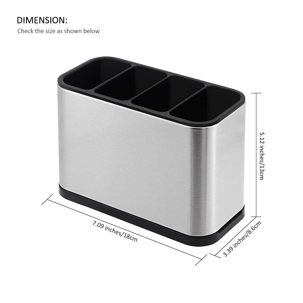 Stainless Steel Kitchen Sink Cutlery Holder & Flatware Organizer - Multifunctional Utensil Caddy with Sponge Storage & Chopstick Cage | Perfect for Countertop Organization & Dishwashing Accessories Storage