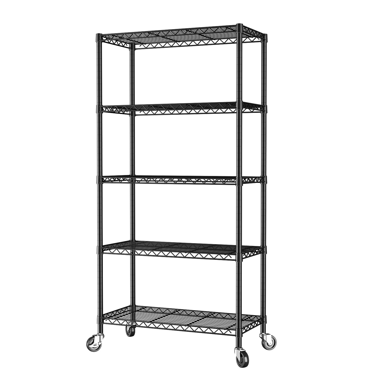 SINGAYE 5-Tier Heavy Duty Adjustable Metal Storage Shelves with Wheels - 14