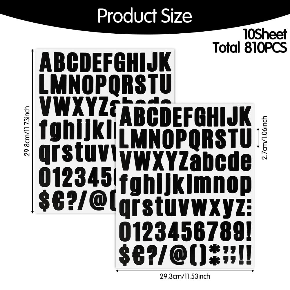 Self-Adhesive Vinyl Letter Stickers - 810 Pcs 1 Inch Black Alphabet Stickers, Mailbox Numbers & Decals for DIY Crafts, Signs, Doors, Windows, Cars & Home Decor - Perfect for Mailbox Labeling, Wall Art & Personalized Gifts